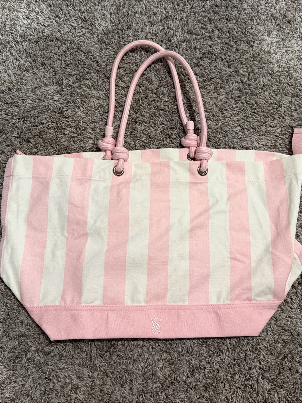 Victoria's Secret Pink & White Striped Knot-Handle Tote NWOT - Picture 4 of 4